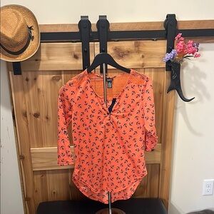 Rue21 Coral Linen Shirt with 3/4 Sleeves and Buttoned Style and Lace Back